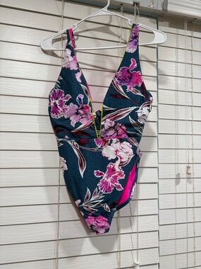 Floral One-Piece Swimsuit - Navy with Pink Floral